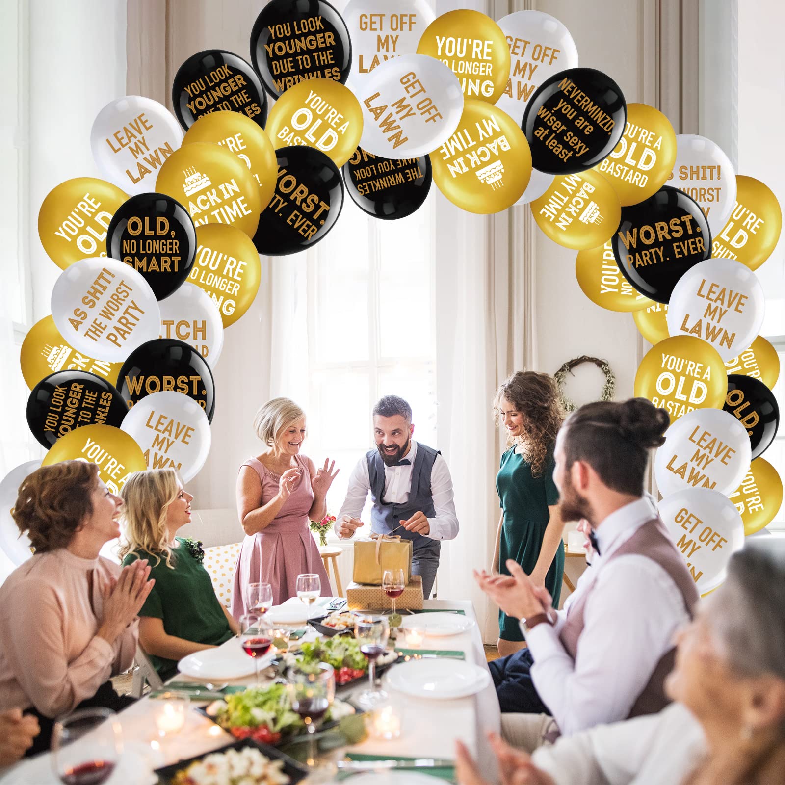 40 Pieces 12 Inch Abusive Old Age Birthday Party Latex Balloons Decoration, Gold Black Fun Abusive Birthday Decoration Balloons for Adults Birthday Party Supplies Indoor/Outdoor (Classic Style)