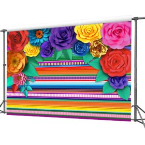 Mexican Theme Party Striped Backdrop Fiesta Cinco De Mayo Paper Flowers Background Party Decoration for Cake Table Decor Photo Booth 10X8FT 071