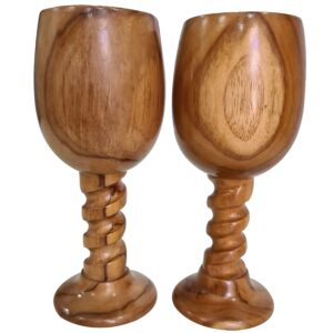 Handmade Wooden Shine Goblet Wine Glass Natural Wooden Wine Chalice Rustic Goblet Cup Drinkware Cummunion Toast Set of 2