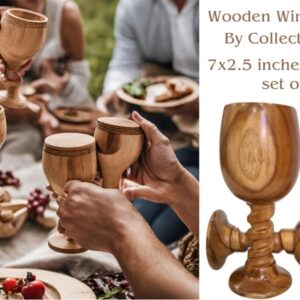 Handmade Wooden Shine Goblet Wine Glass Natural Wooden Wine Chalice Rustic Goblet Cup Drinkware Cummunion Toast Set of 2