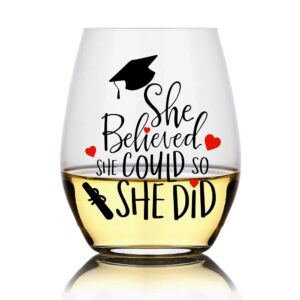perfectinsoy she believed she could so she did wine glass, inspirational gifts for women, congratulations gifts for women, college gifts for girls, new job gifts for women, bossthanksgiving gifts