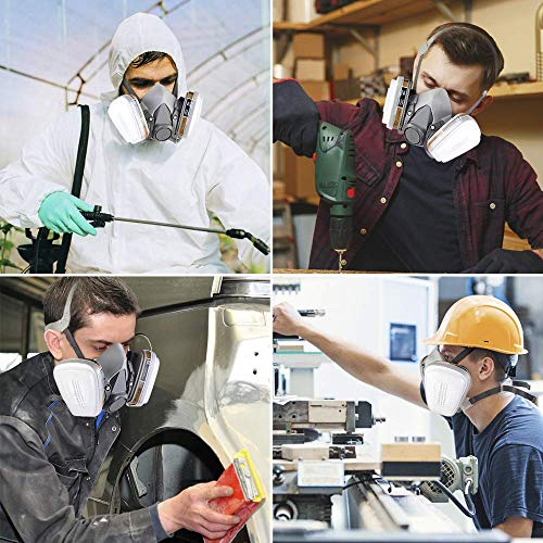 Reusable Face Cover Set with Glasses for Gas, Painting, Dust, Machine Polishing, Organic Vapors with Filter Cotton, Staining,Car Spraying,Sanding &Cutting, DIY and Other Work Protection