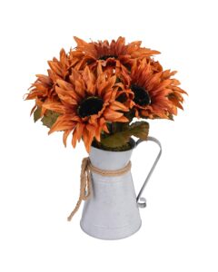 ddhs artificial flower centerpieces,15inch fake sunflower potted plants for home kitchen office centerpiece, fake flower centerpiece coffee table with metal pots, thanksgiving table centerpieces decor