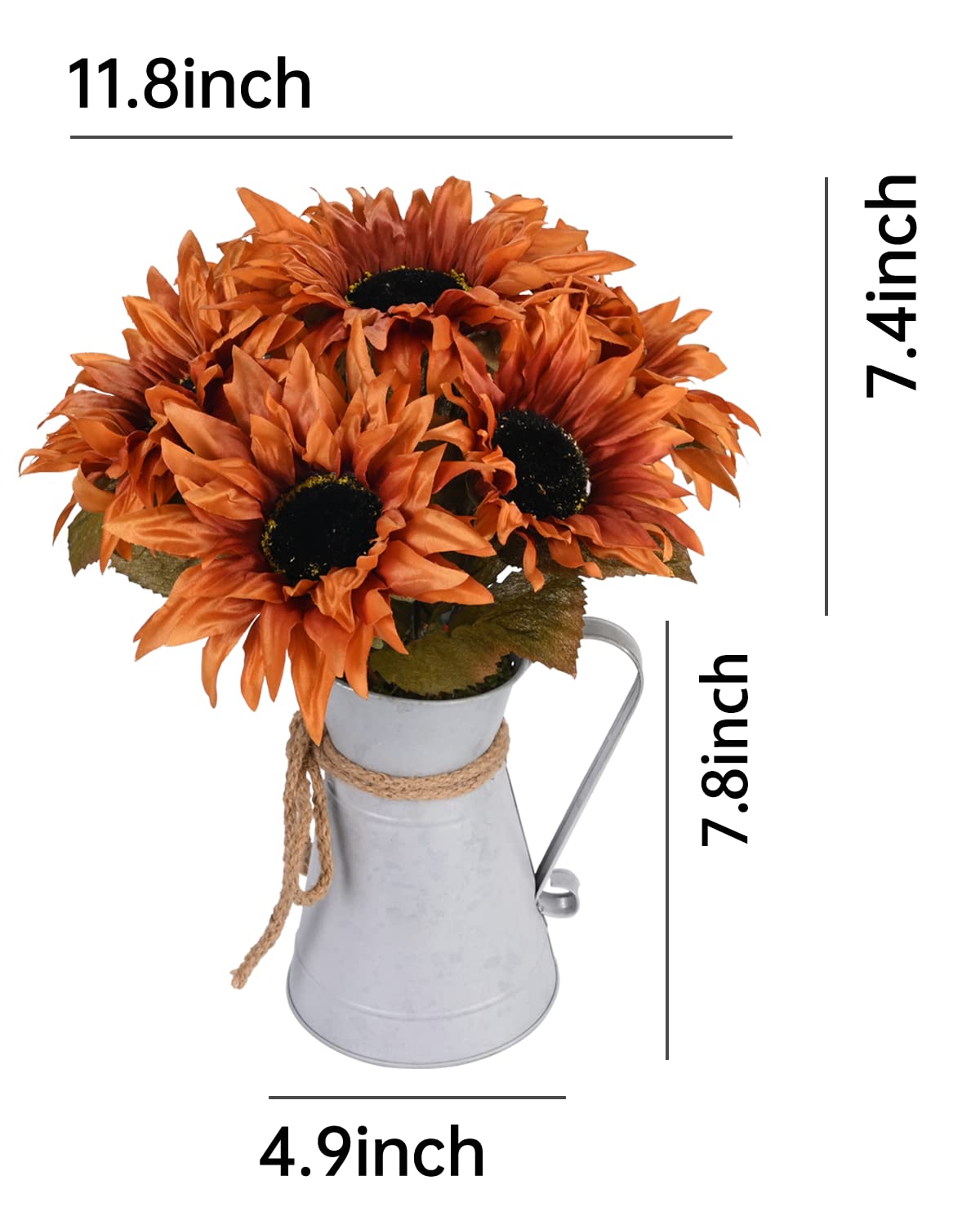 DDHS Artificial flower Centerpieces,15inch Fake Sunflower Potted Plants for Home Kitchen Office centerpiece, Fake Flower centerpiece Coffee Table with Metal Pots, Thanksgiving Table Centerpieces Decor