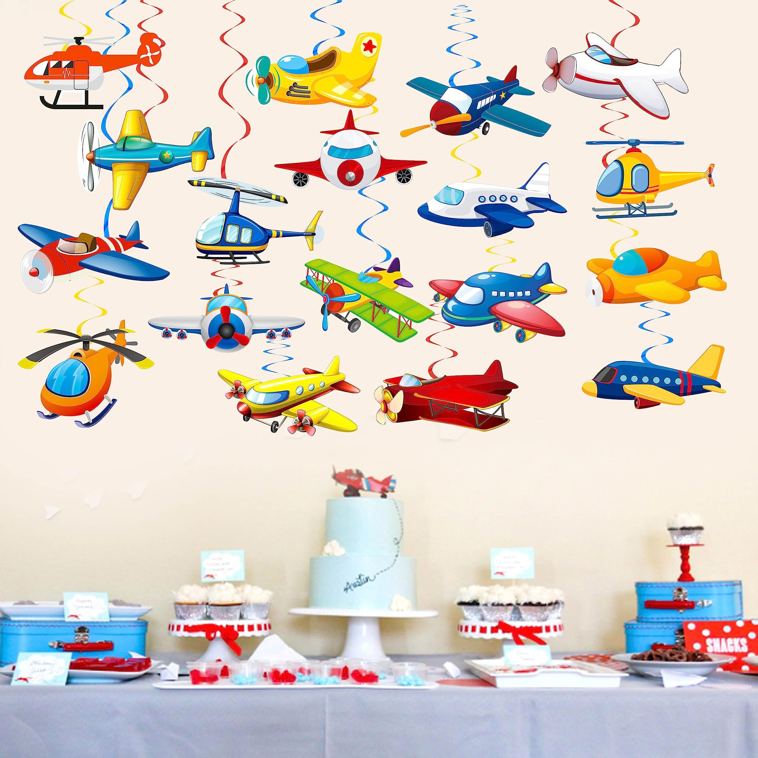 Airplane Hanging Swirls Airplane Birthday Party Decorations Helicopter Foil Swirls Plane Party Ceiling Streamers for Airplane Theme Baby Shower Supplies