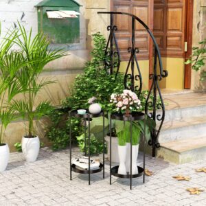 OVICAR Plant Stand Indoor Outdoor - Flower Pot Holder Metal Plant Rack Organizer , 2 Tiers Tall Planter Display Storage Shelf For Home Garden Patio Bathroom Office Living Room Balcony Corner(Black)