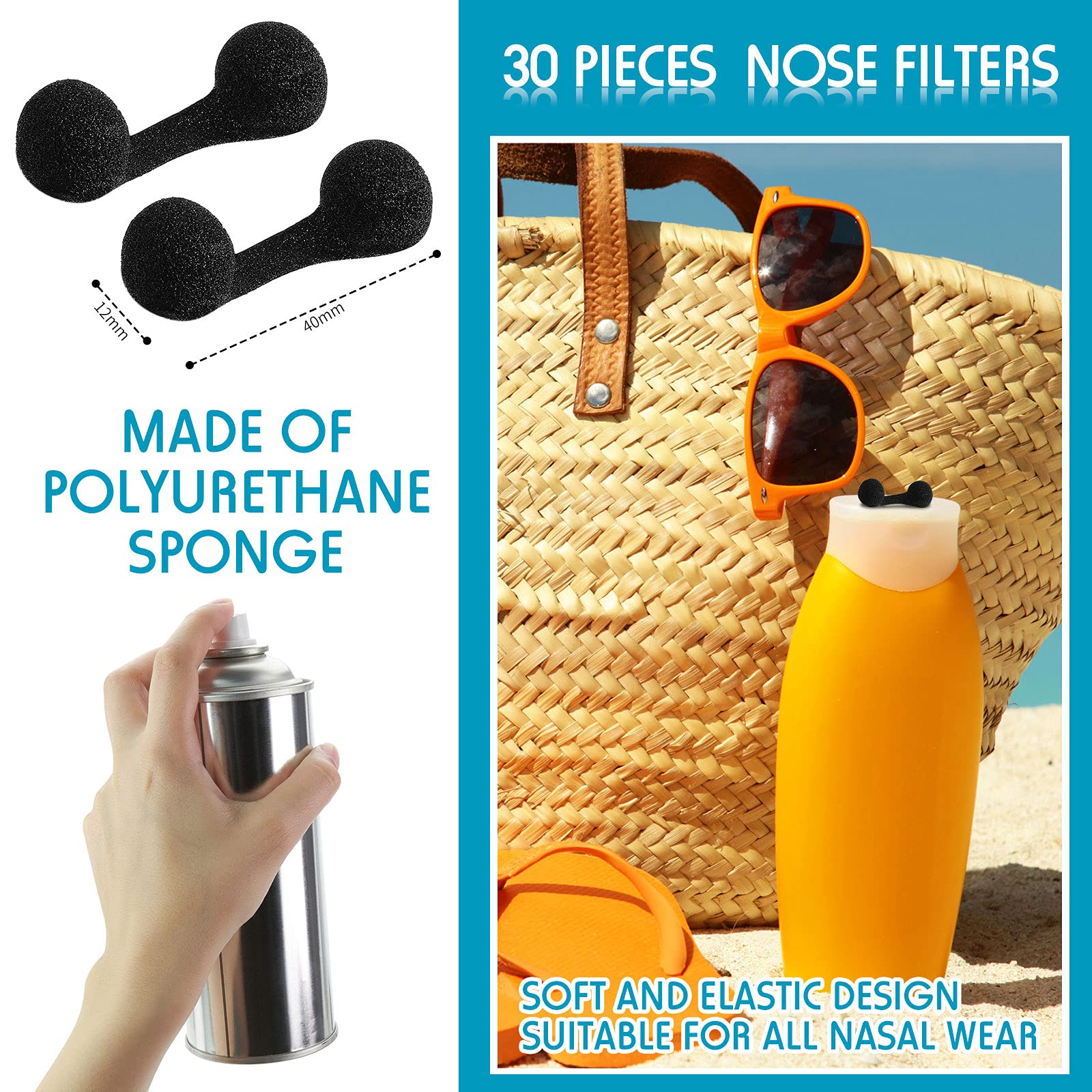 30 Pieces Disposable Nose Filters Spray Tanning With Softness Sponge Nose Filter for Sunless Nosebleed Airbrush Tanning