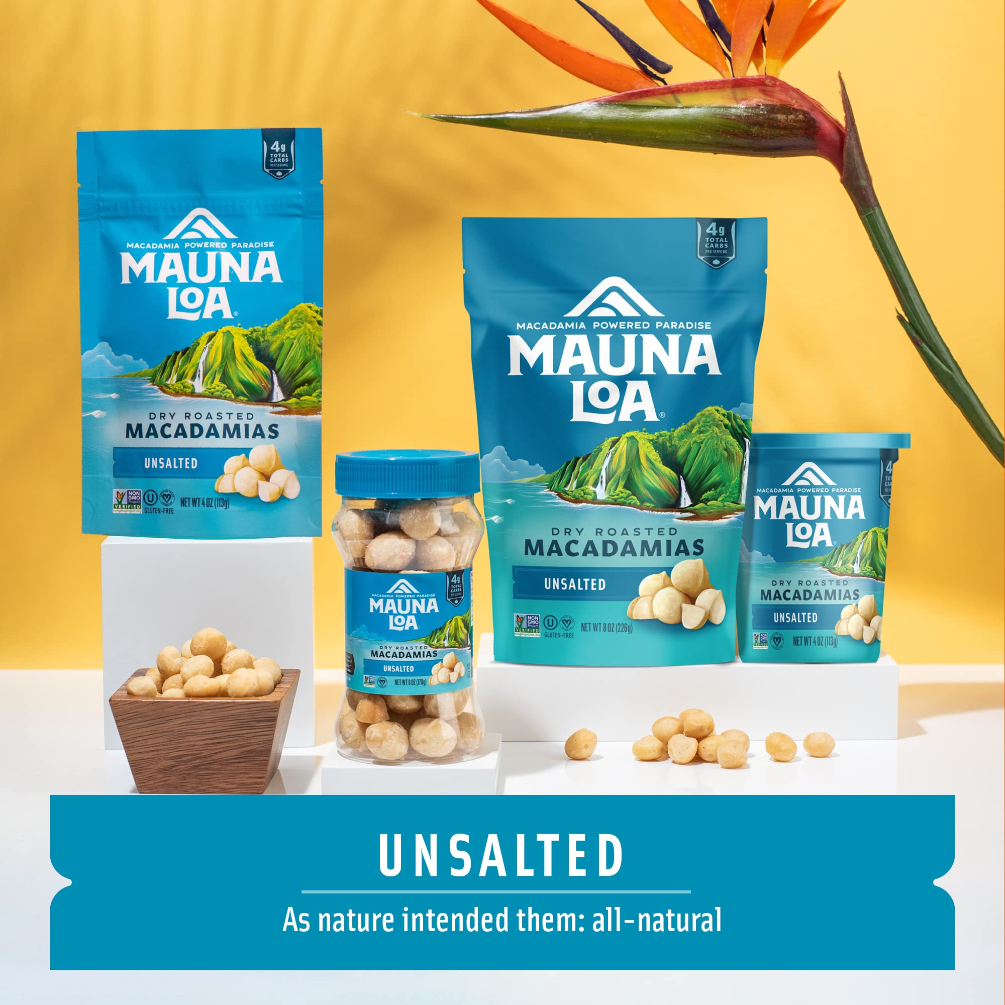 Mauna Loa Premium Hawaiian Roasted Macadamia Nuts, Unsalted, 8 Oz Bag (Pack of 1)