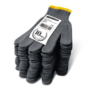 Evridwear Cotton Work Gloves Light-duty String Knit BBQ Glove Liner for Outdoor Cooking, Painting, Gardening Men & Women 10 Pairs (Grey, Large)