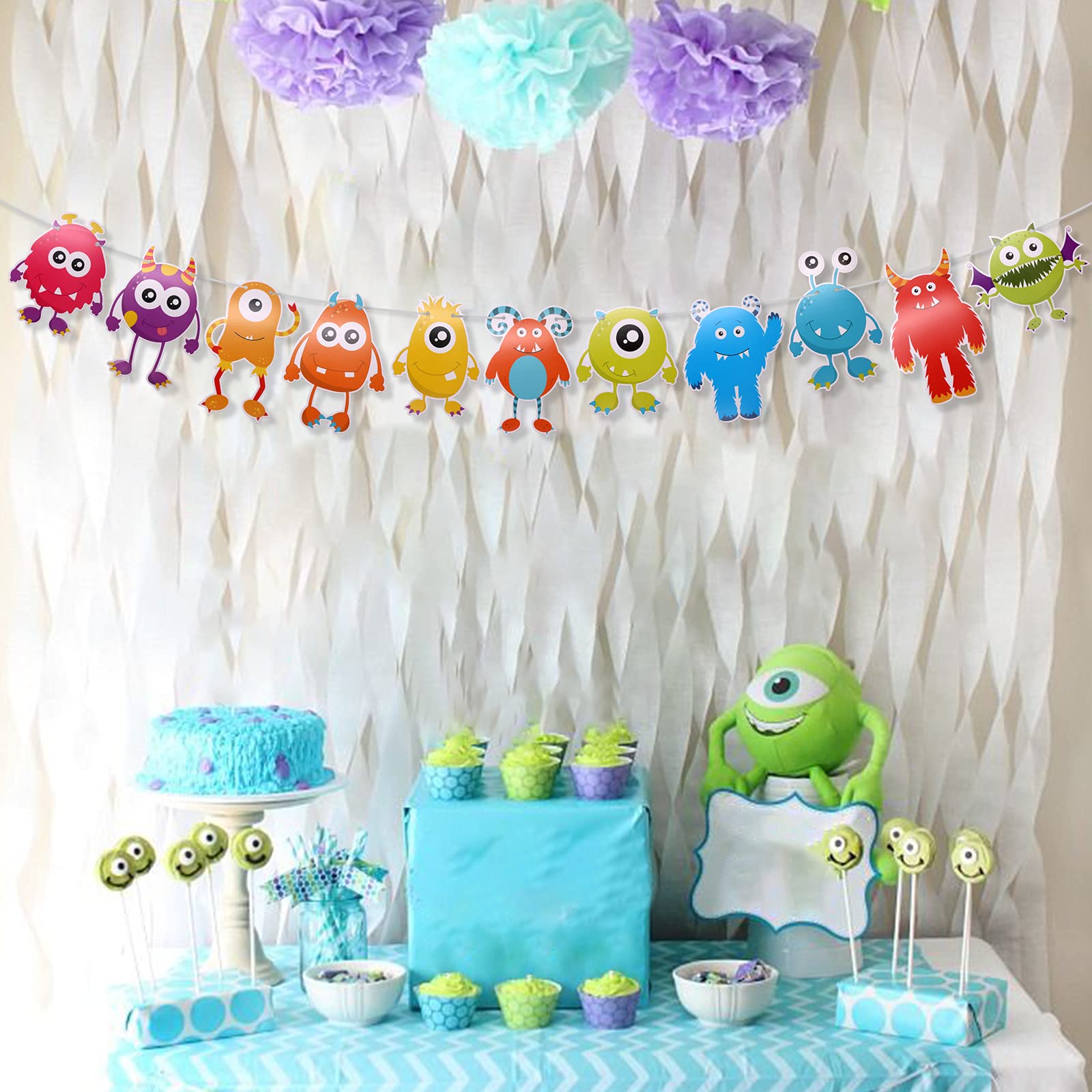 Little Monster Banner for Monster Theme Birthday Party Decorations, Baby Shower Party Supplies, Cartoon Monster Garland