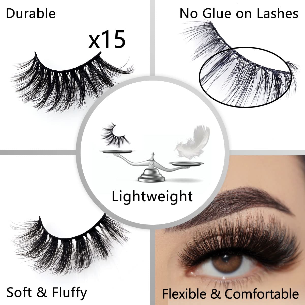 Wholesale Mixed Lashes Pack 3D Faux Mink Eyelashes 5 Style 30 Pairs Fluffy Volume Natural Charming Look Medium Length Eyelashes Cotton Band Handmade Reusable Soft False Eyelashes (5 styles-30 pairs)