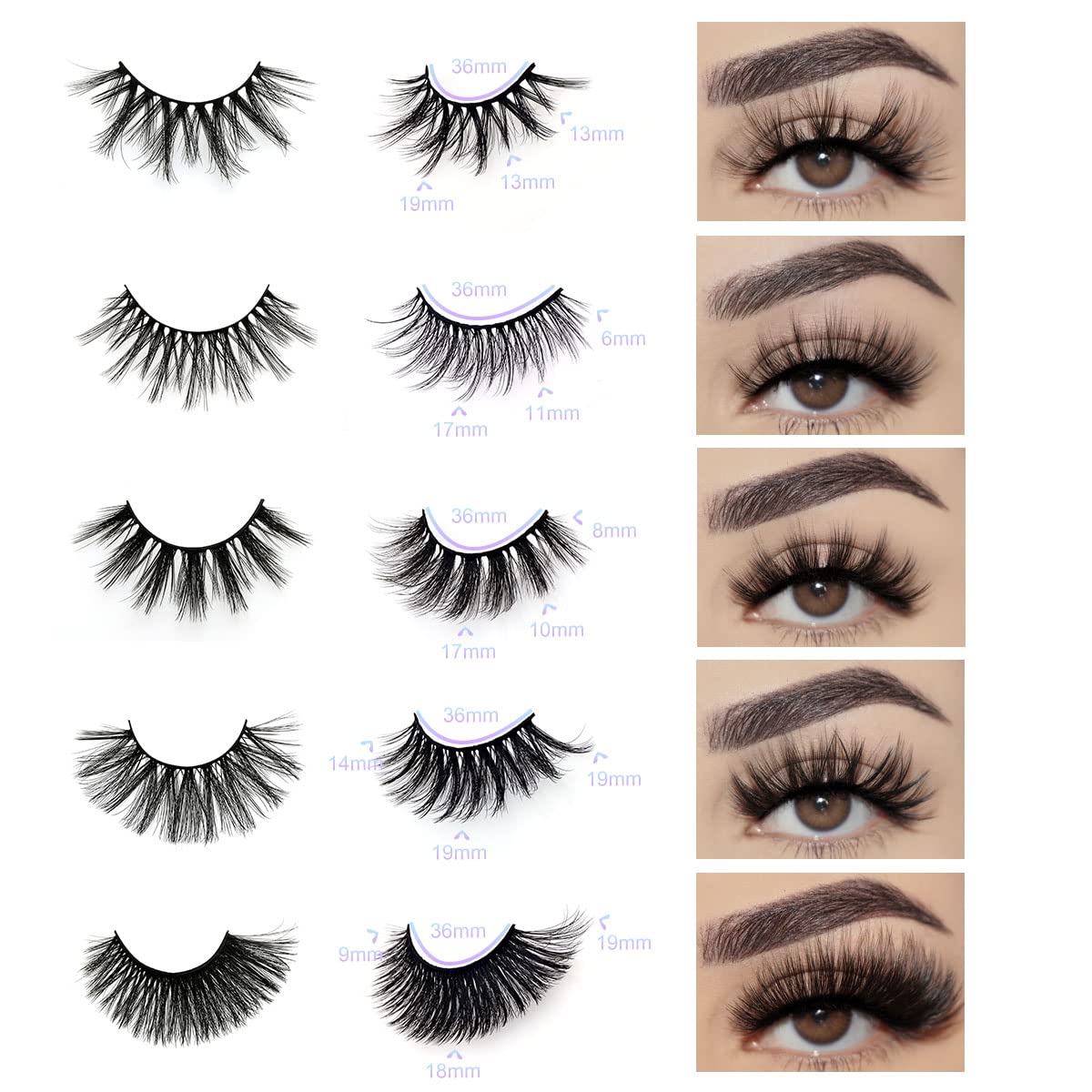 Wholesale Mixed Lashes Pack 3D Faux Mink Eyelashes 5 Style 30 Pairs Fluffy Volume Natural Charming Look Medium Length Eyelashes Cotton Band Handmade Reusable Soft False Eyelashes (5 styles-30 pairs)