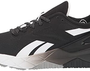 Reebok Women's Nanoflex Cross Trainer, Black/White/Pure Grey, 8.5