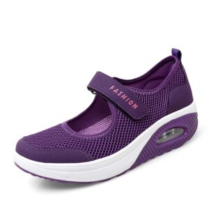 tbby women's casual air cushion platform mesh mules sneaker nurse shoes mary jane shoes purple