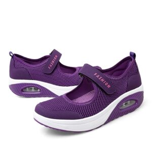 TBBY Women's Casual Air Cushion Platform Mesh Mules Sneaker Nurse Shoes Mary Jane Shoes Purple