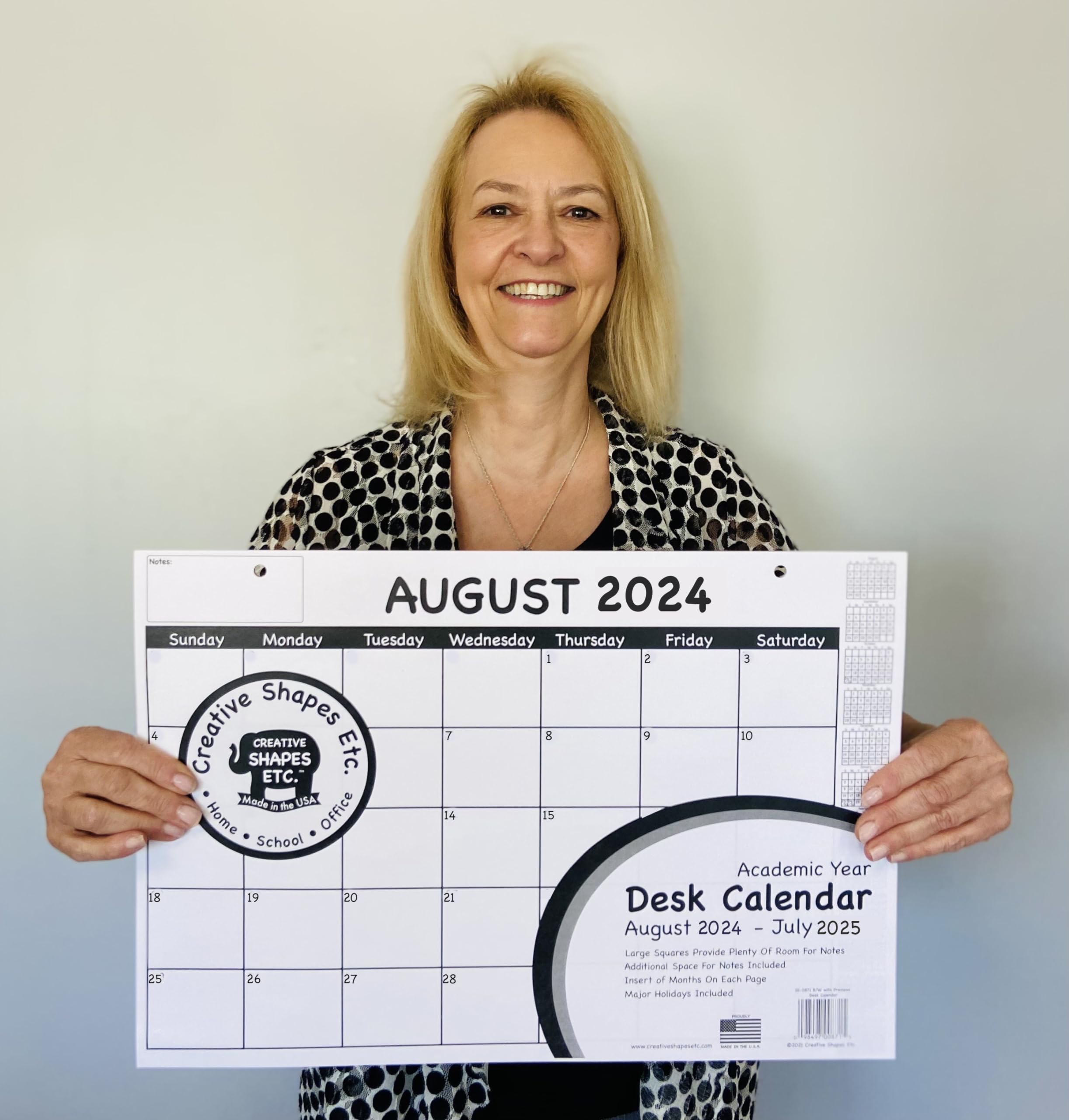 2024-2025 Academic Year Desk Calendar Black/White with Previews, 12 months from August 2024-July 2025 with notes space and holidays, 13” x 19” Wall/Desk Calendar for Teacher Planner, Daily Planning, Lesson Plans, Classroom Office Home, Organization