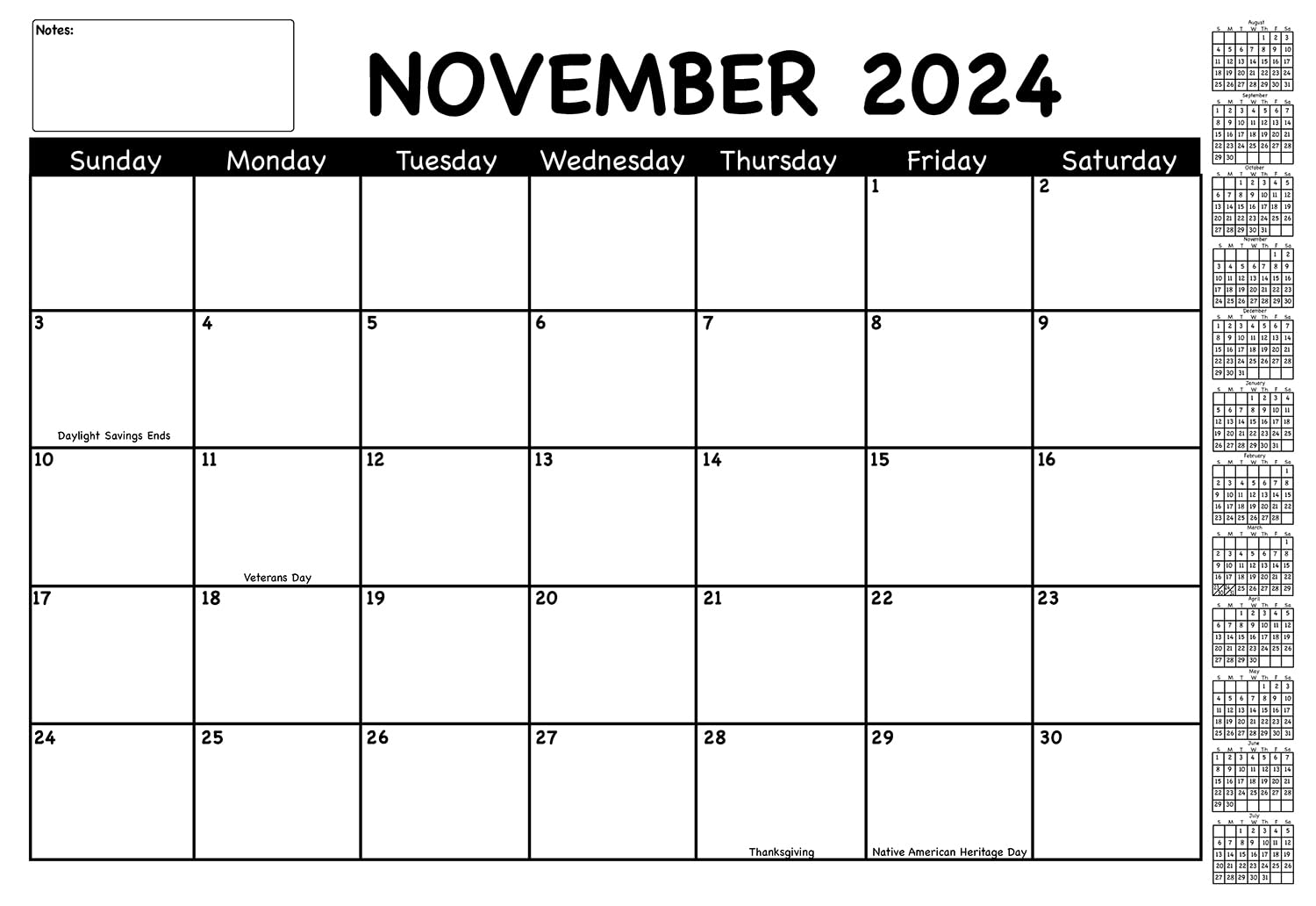 2024-2025 Academic Year Desk Calendar Black/White with Previews, 12 months from August 2024-July 2025 with notes space and holidays, 13” x 19” Wall/Desk Calendar for Teacher Planner, Daily Planning, Lesson Plans, Classroom Office Home, Organization