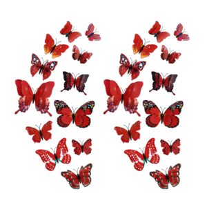 24pcs butterfly wall decals removable 3d butterflies decor for wall sticker mural stickers home decoration kids room bedroom decor (double layer-red/24pcs)