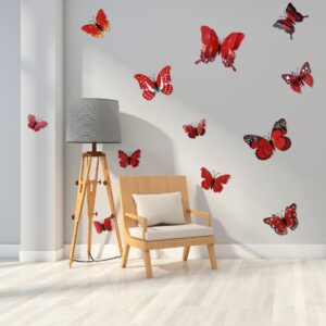 24PCS Butterfly Wall Decals Removable 3D Butterflies Decor for Wall Sticker Mural Stickers Home Decoration Kids Room Bedroom Decor (Double Layer-Red/24PCS)