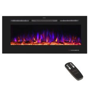 benrocks 42'' electric fireplace inserts, recessed & wall mount electric heater and linear fireplace with remote control, adjustable flame color, temperature, timer 750/1500w black…