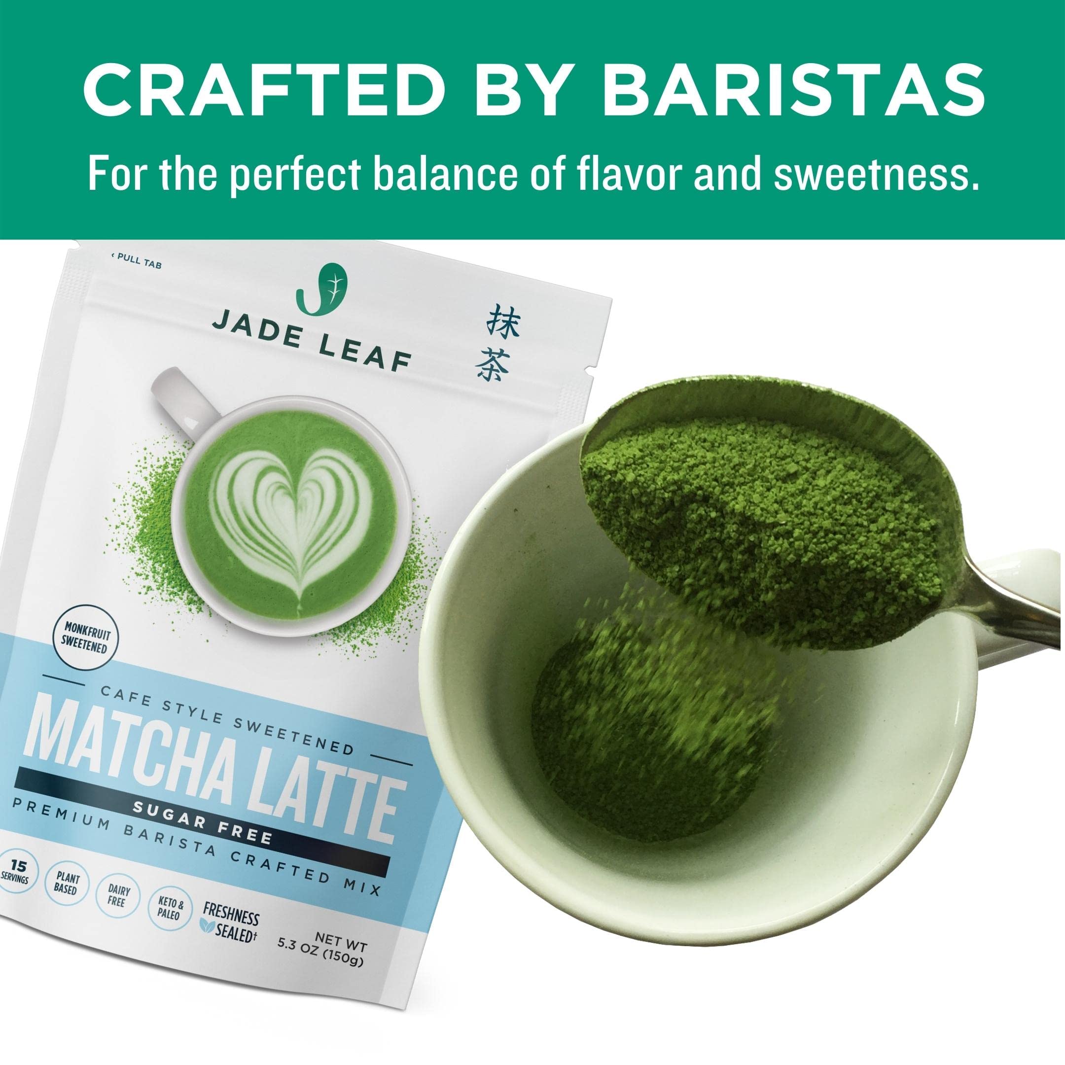 Jade Leaf Matcha Organic Café Style Sugar Free Matcha Latte Green Tea Powder, Premium Barista Crafted Mix, Authentically Japanese, 15 Servings (5.3 Ounces)