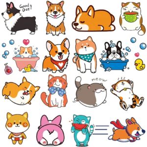 ooopsiun dog and cat temporary tattoos for kids,14 sheets cute dog cat birthday party supplies favors fake tattoos art craft for kids boys girls