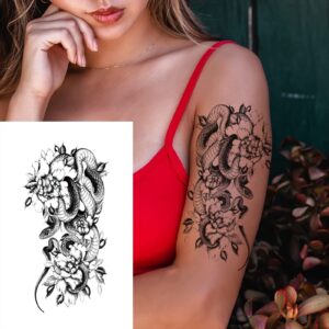 32pcs Black Rose Flower Temporary Tattoo Sticker For Women,Multiple Floral Pattern Designs(7.5X3.8 inch)