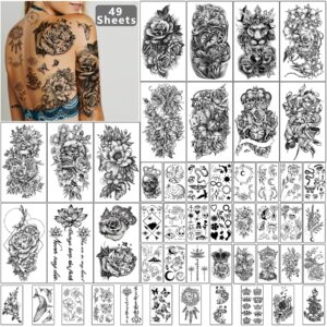 yazhiji 49 sheets large flowers butterfies crown waterproof temporary tattoos for women and girls,fake tattoos for kids or adults body make up tattoo