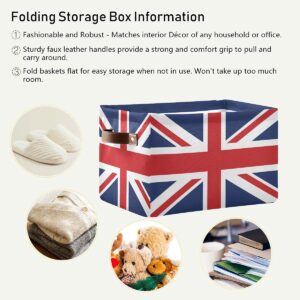 TropicalLife The Union Jack UK Flag Storage Bin with Handle Foldable Canvas Storage Basket Box Cube Organizer for Bedroom Home Office Closet Shelve Clothes Toy,1PC