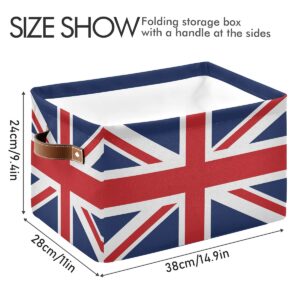 TropicalLife The Union Jack UK Flag Storage Bin with Handle Foldable Canvas Storage Basket Box Cube Organizer for Bedroom Home Office Closet Shelve Clothes Toy,1PC