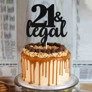 21 & Legal Black Glitter Birthday Cake Topper Finally Legal Cake Decorations 21 Years Old Party Supplies