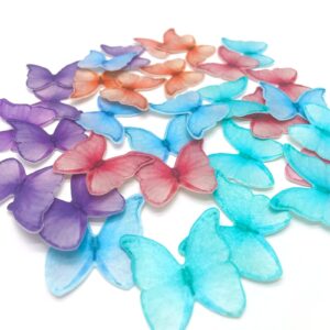 GEORLD Edible Wafer Paper Butterflies Set of 48 Purple Colorful Cake Decorations, Cupcake Topper Mixed Color