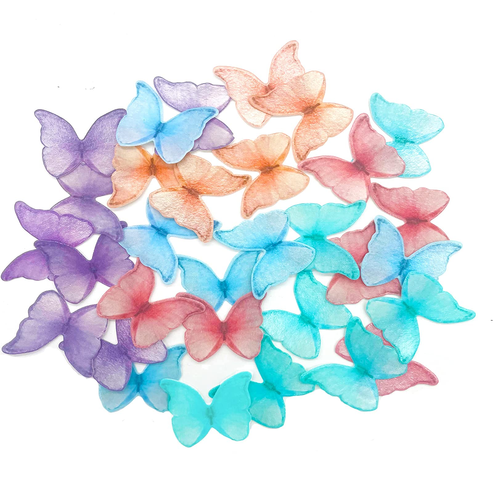 GEORLD Edible Wafer Paper Butterflies Set of 48 Purple Colorful Cake Decorations, Cupcake Topper Mixed Color