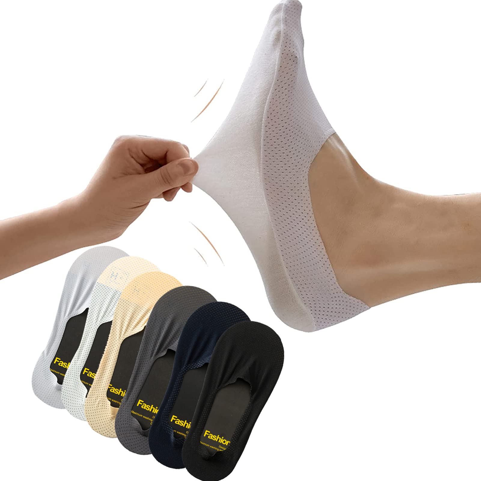 Meeyeet 6 pairs Breathable Ice Silk Socks, Flat Invisible 360 ​​° Non-slip Summer Socks with Prevents Odor Cooling Effect (6PCS)