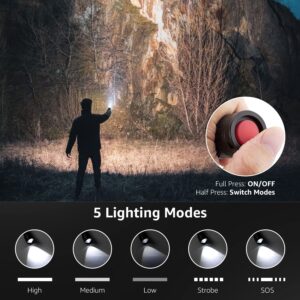 Lepro LED Flashlights LE2000 High Lumens, 5 Lighting Modes, Zoomable, Waterproof, Pocket Size Flashlight for Outdoor, Emergency, Camping Gear, Powered by AAA Battery