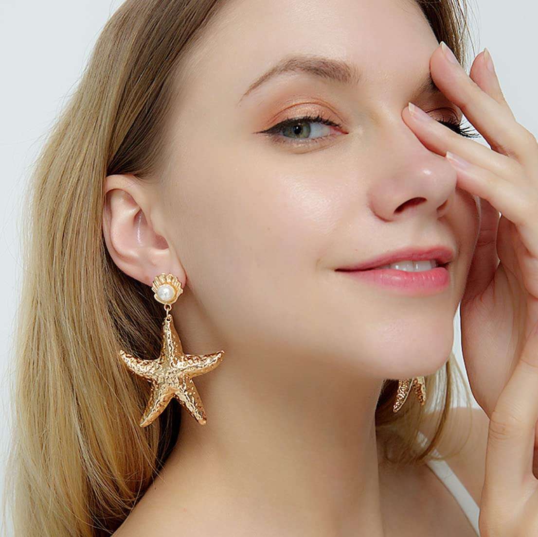 Anlagrace Halloween Gold Big Starfish Earrings with Pearl for Women Girls Boho Sea Star Earrings Gold Earrings Fashion Jewelry Casual Women Accessories for Prom Bridesmaids Beach Wedding Jewelry (gold)