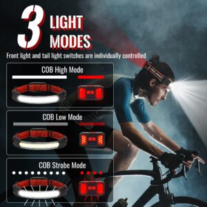 Adelante LED Headlamp Flashlight, 1000LM 230°Wide-Beam USB Rechargeable Head Light with Taillight(Individual Control) & 8 Clips Waterproof Headlight Headlamps for Running and Camping(2 Pack)