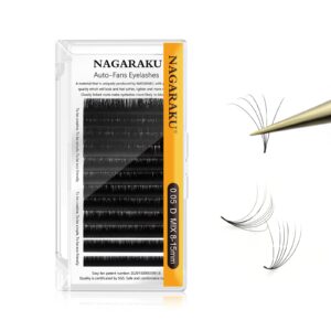 nagaraku easy fan eyelash extensions volume lash 0.05 d curl 8-15mm mix tray rapid blooming faux mink cluster for beginners soft professional lash supplies
