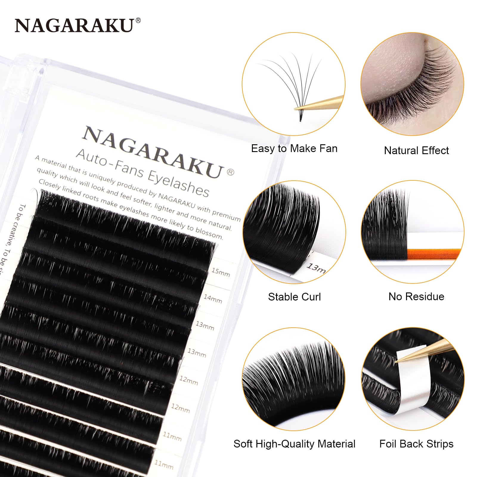 NAGARAKU Easy Fan Eyelash Extensions Volume Lash 0.05 D curl 8-15mm Mix Tray Rapid Blooming Faux Mink Cluster For Beginners Soft Professional Lash Supplies