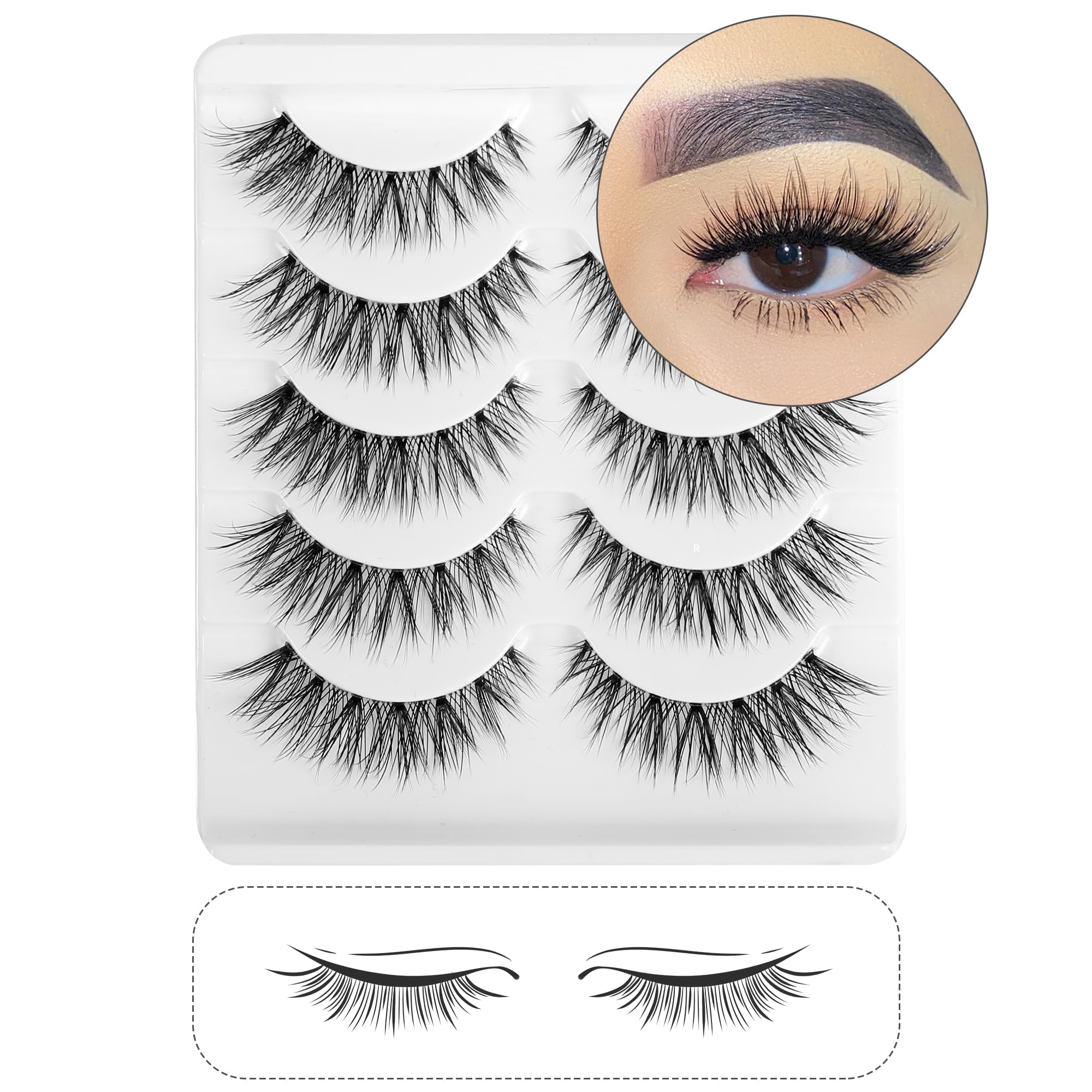 Eyelashes Lashes False Eyelashes Natural Eyelashes Wispy Lashes Mink Lashes False Eyelashes Natural 6 Pairs Frihappy DW6-Sexy