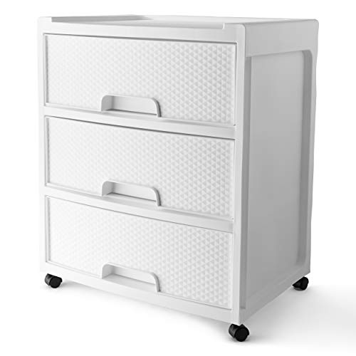 Starplast Rolling 3 Drawer Diamond Storage Cart,, Arctic White