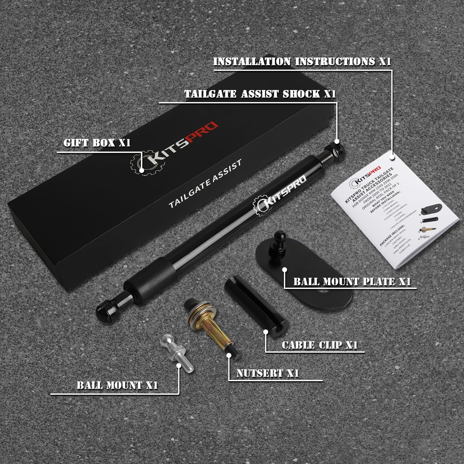 KitsPro Truck Tailgate Assist for Dodge Ram 1500 All Models 2009-2018, 1500 Classic Models 2019-2024, and 2500 3500 All Models 2010-2024 Truck Accessories Tailgate Damping Strut, Pack of 1