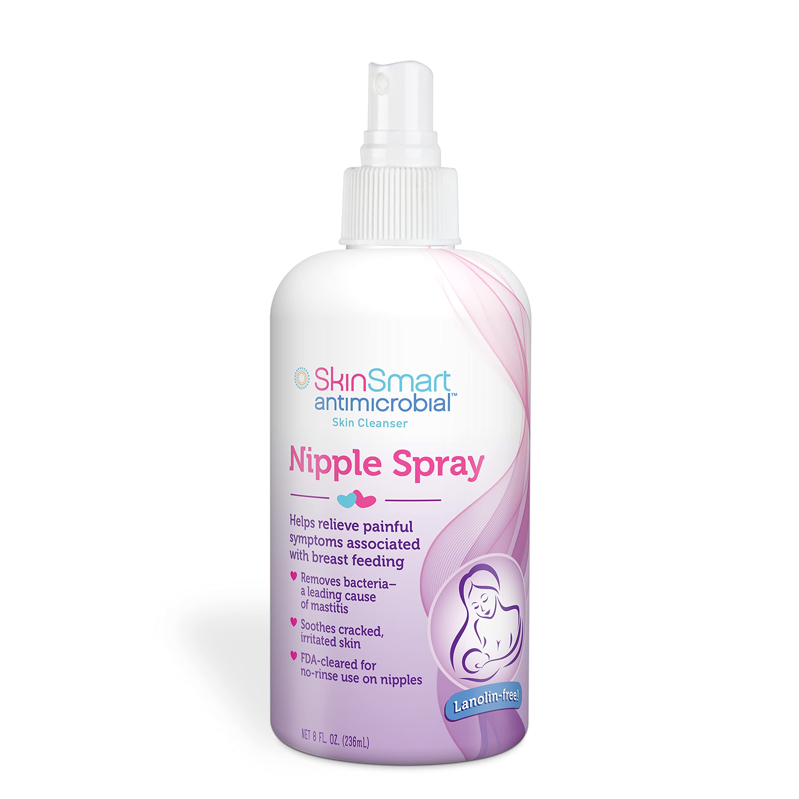 SkinSmart Nipple Relief Spray for Breastfeeding, Naturally Soothing, Lanolin-Free, Made with 100% Natural Ingredients (HOCL), 8 ounce Spray