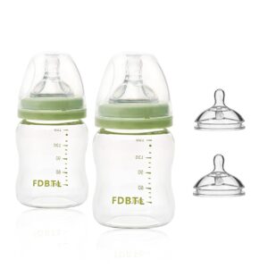 baby bottle glass wide neck, closer to breastfeeding, slow flow nipple, anti-colic, 4 ounce, 2 count