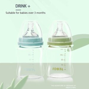 Baby Bottle Glass Wide Neck, Closer to Breastfeeding, Slow Flow Nipple, Anti-Colic, 4 Ounce, 2 Count