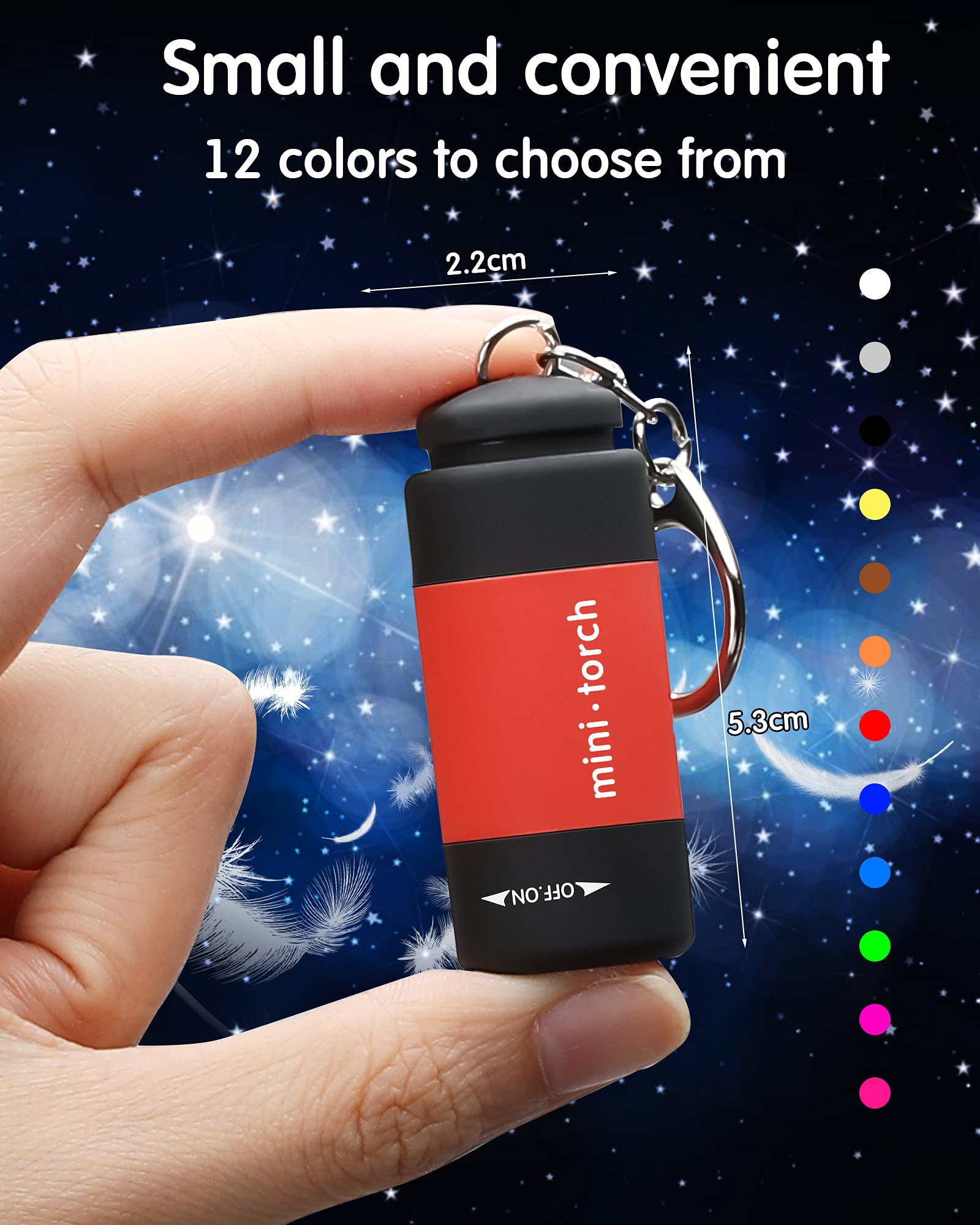 12 Pieces Mini Keychain Flashlight, USB Torch Rechargeable Colorful LED Flashlight High-Powered Keychain Lamp, Multicolor (White Light)