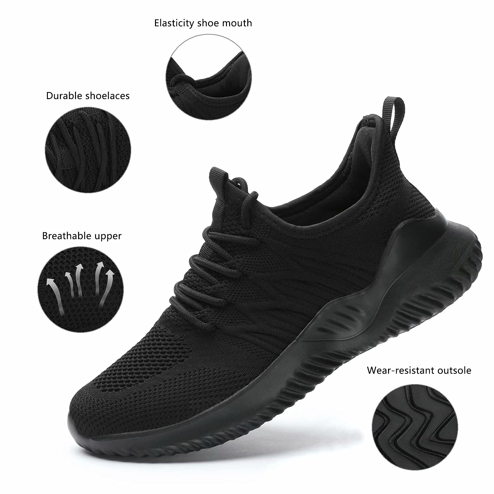 Women's Ladies Tennis Shoes Running Walking Sneakers Work Casual Comfor Lightweight Non-Slip Gym Trainers Black