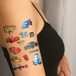 GODSON Car Temporary Tattoos Fake Tattoos Lightning Race Cars Toys Birthday Party Favor Supplies for Kids Woman Adult 4 Piece Set