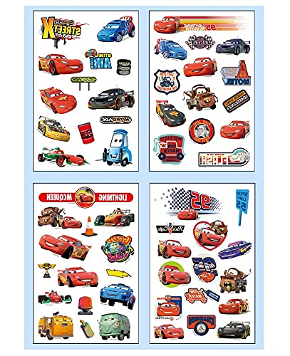 GODSON Car Temporary Tattoos Fake Tattoos Lightning Race Cars Toys Birthday Party Favor Supplies for Kids Woman Adult 4 Piece Set