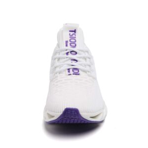 TSIODFO Slip on Sneakers for Women Running Shoes Tennis Walking Shoes Ladies Gym Workout Jogging Fashion Sneaker White Purple Size 8